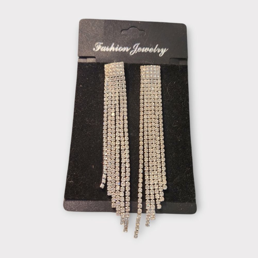 Rhinestone Drop Cascade Square Top Pierced Earrings